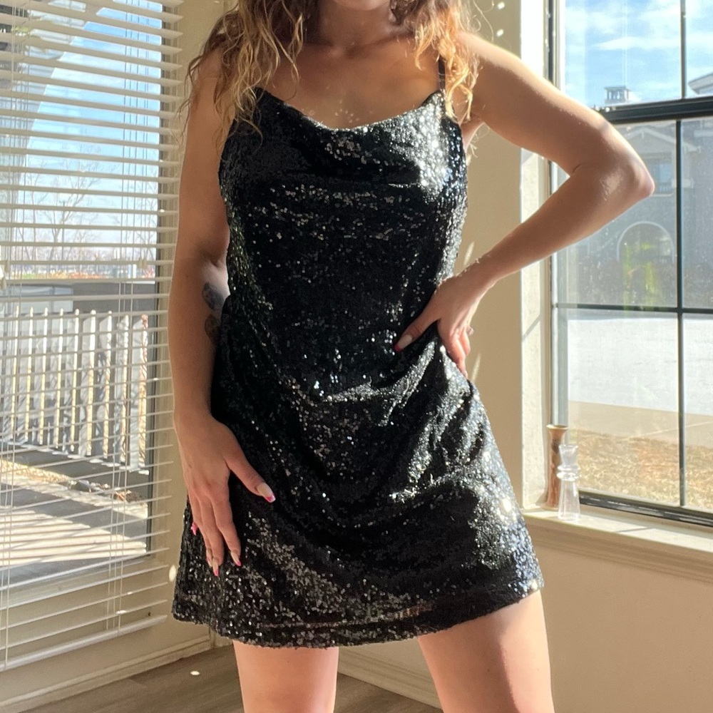 Black Sequined Mini Cocktail Dress